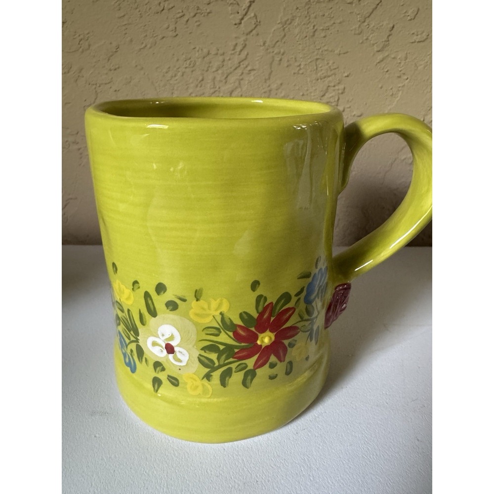 Espana Lifestyle Pasha Green Floral 3D Rose Coffee Mug Cup Hand Painted 16oz